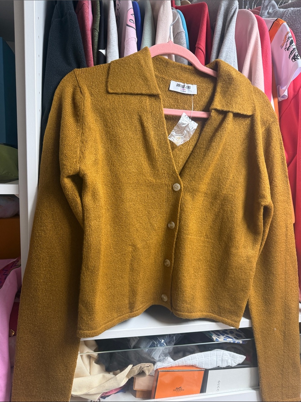 Double Zero Mustard Yellow Button-Front Collared Cardigan